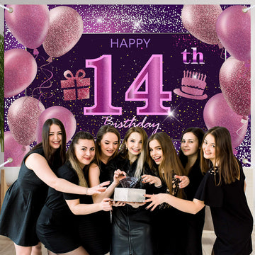 14Th Birthday Decorations For Girls Happy Birthday Banner Pink Decorations For A Party Birthday Backdrop For Women