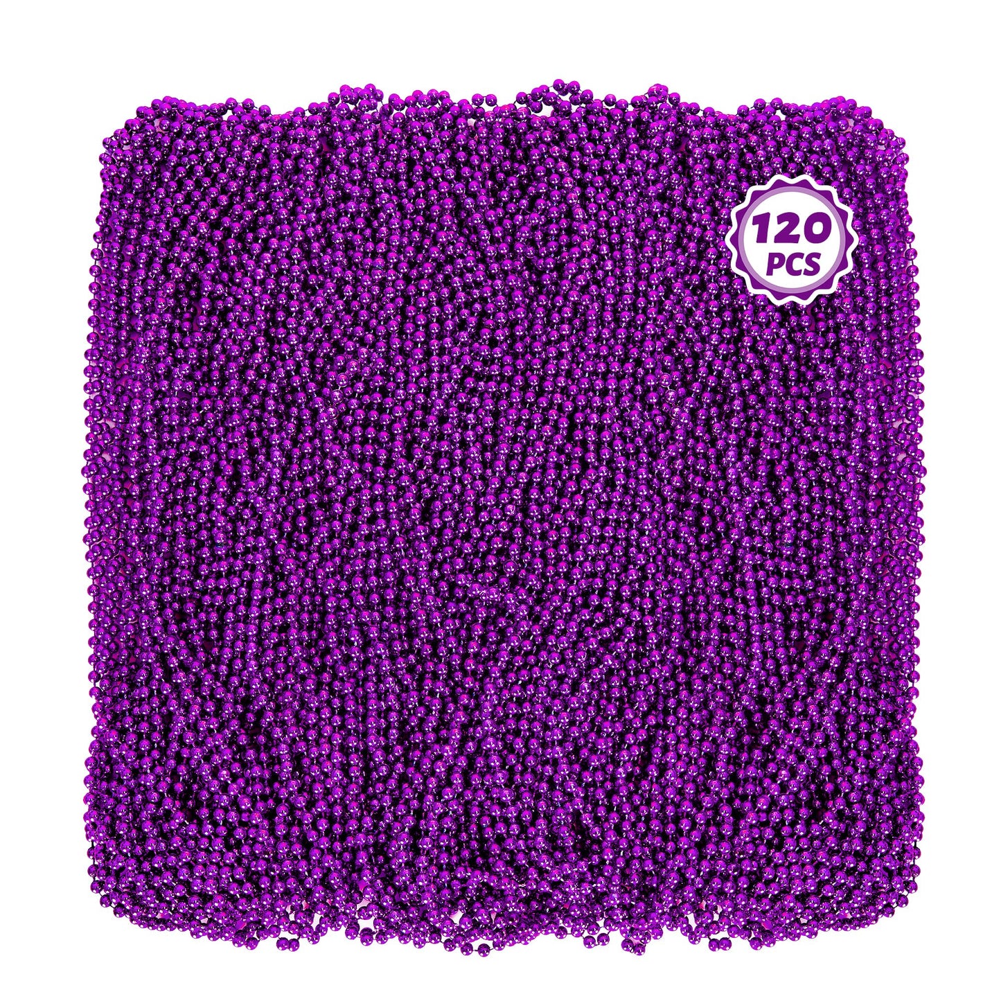 120 PCS Mardi Gras Accessories, 33'' Purple Mardi Gras Beads, Party Costume Plastic Toy Beaded Necklace, Parade Throws Bulk Part