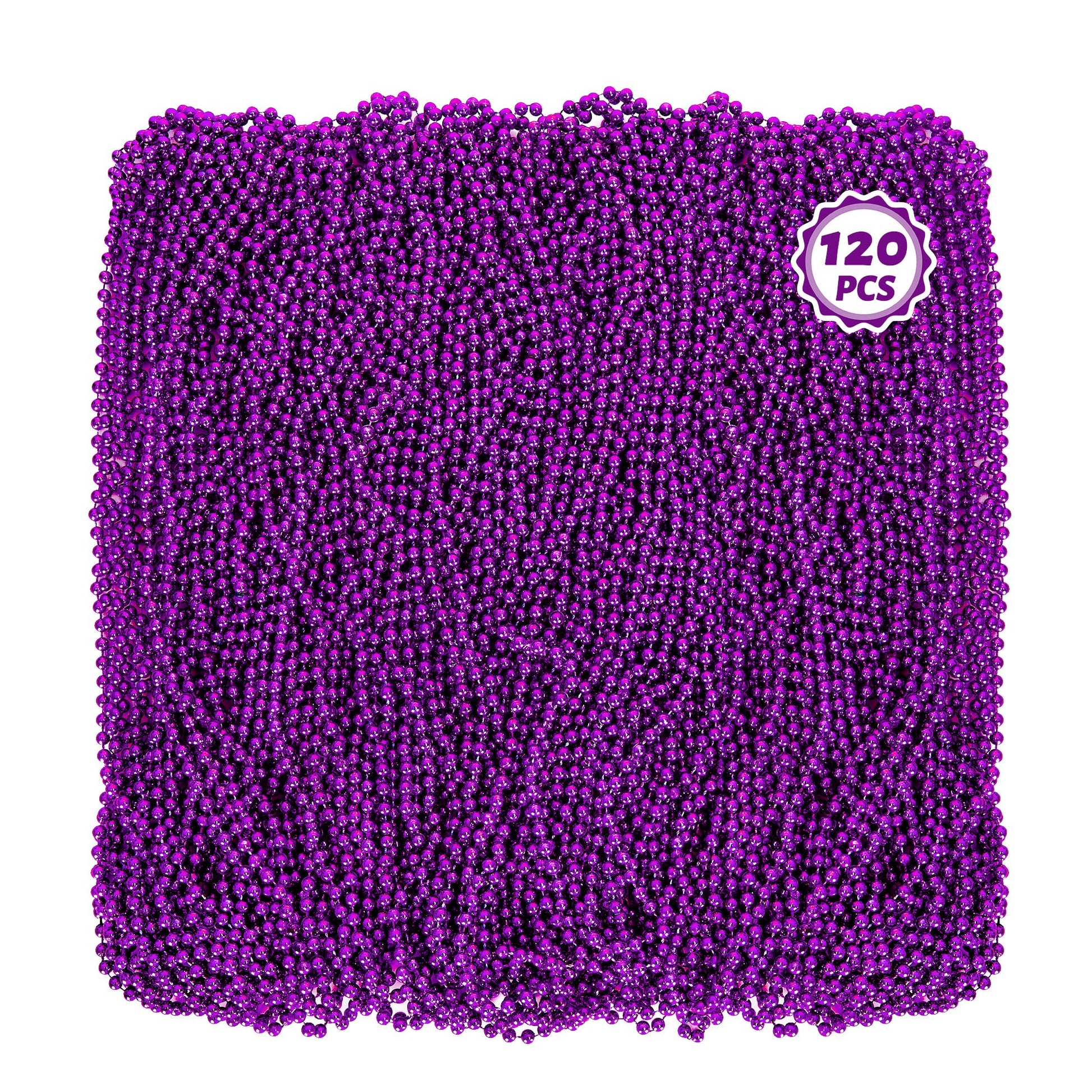 120 PCS Mardi Gras Accessories, 33'' Purple Mardi Gras Beads, Party Costume Plastic Toy Beaded Necklace, Parade Throws Bulk Part