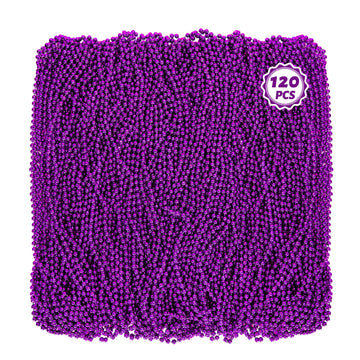 120 PCS Mardi Gras Accessories, 33'' Purple Mardi Gras Beads, Party Costume Plastic Toy Beaded Necklace, Parade Throws Bulk Part