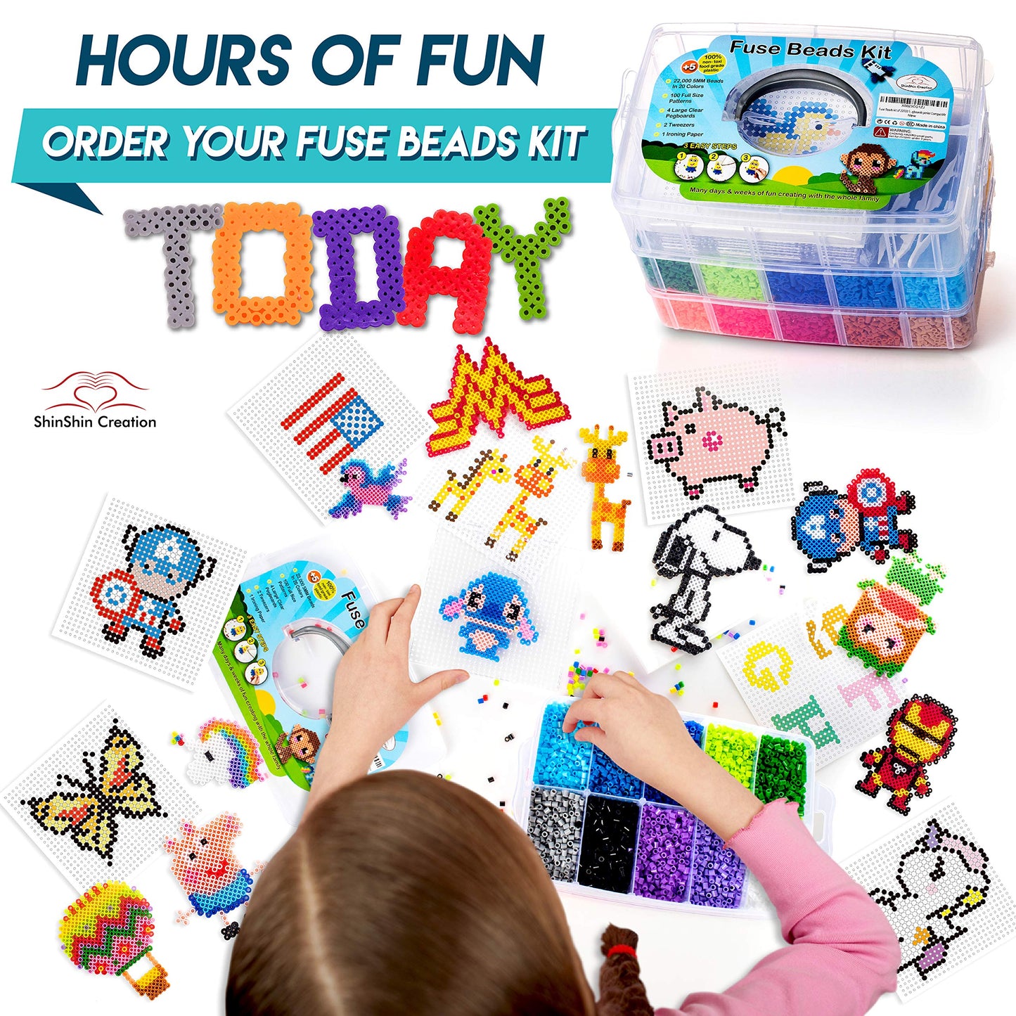 XXL Fuse Beads kit, Melty Beads Melting Beads for Kids Crafts | Iron Beads for Kids kit - Fuse Beads pegboards, pearler Beads. H