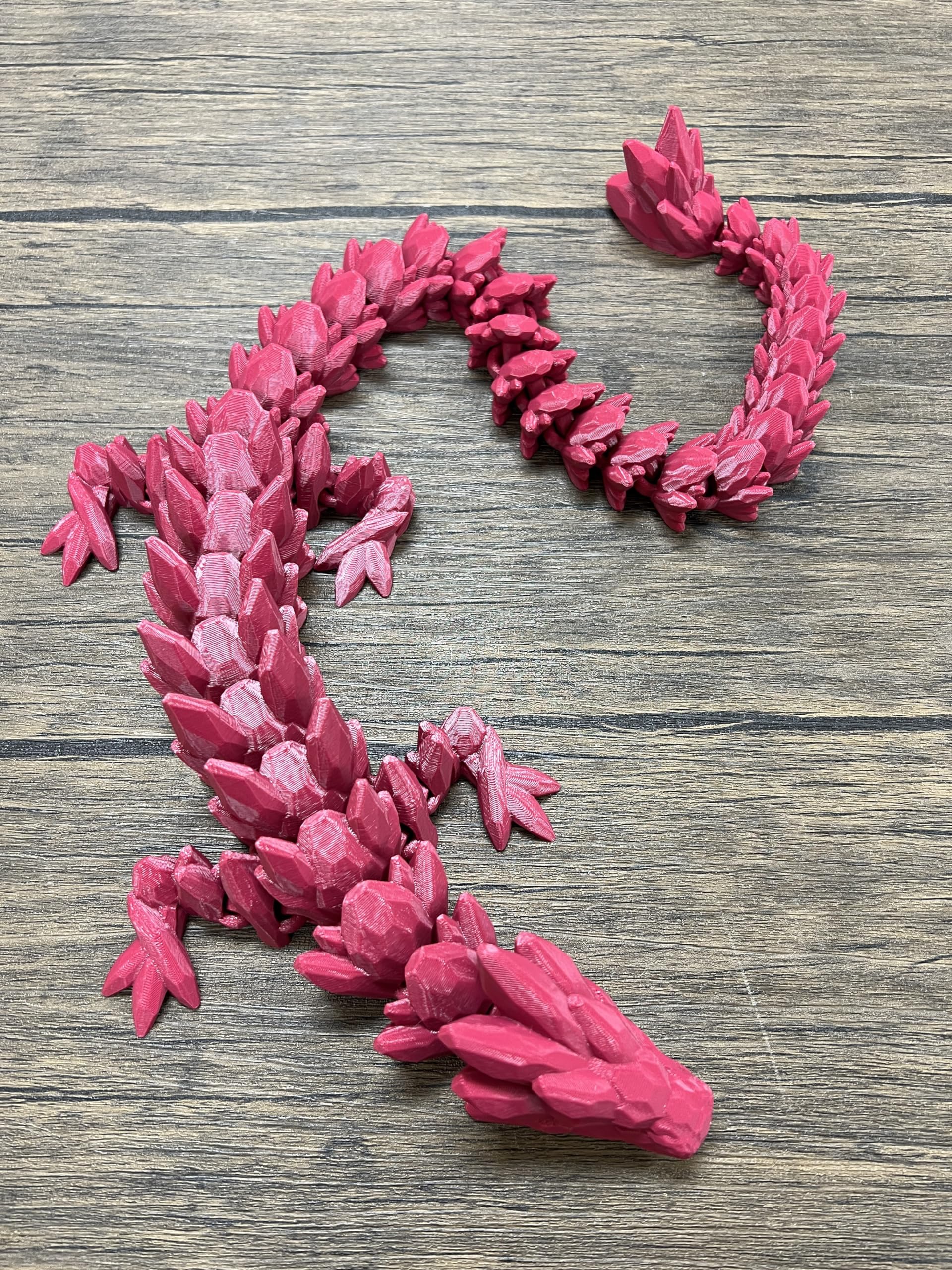 Munnygrubbers - Xl 26' Crystal Dragon Fidget Toy - Heavy Duty - 3D Printed Flexible Articulating Dragon Plastic Collectible Figurine - Surprise Egg Compatible - (Maroon Dragon)