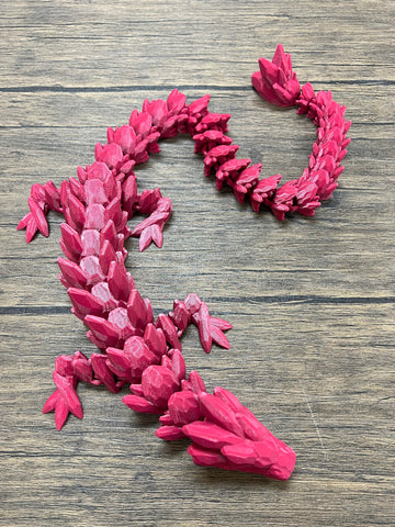 Munnygrubbers - Xl 26' Crystal Dragon Fidget Toy - Heavy Duty - 3D Printed Flexible Articulating Dragon Plastic Collectible Figurine - Surprise Egg Compatible - (Maroon Dragon)
