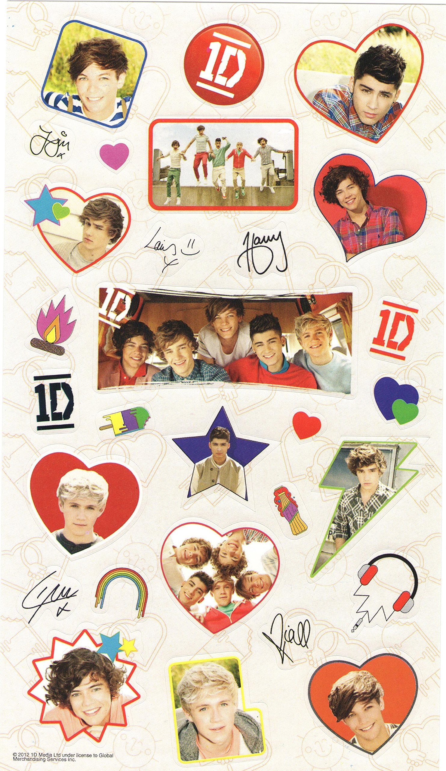 One Direction (1D) Set of 25 Full Color Stickers - Young and Fun (6 x 10.5 Sheet)