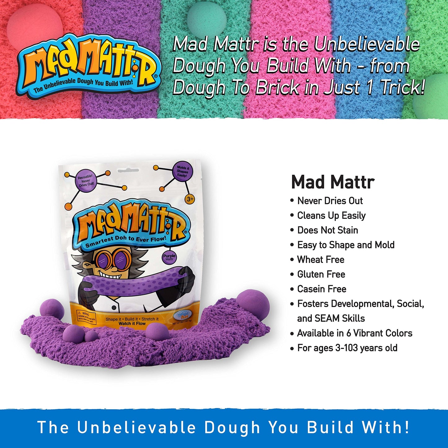 Mad Mattr Super-Soft Modelling Dough Compound That Never Dries Out By Relevant Play (Purple, 10Oz)