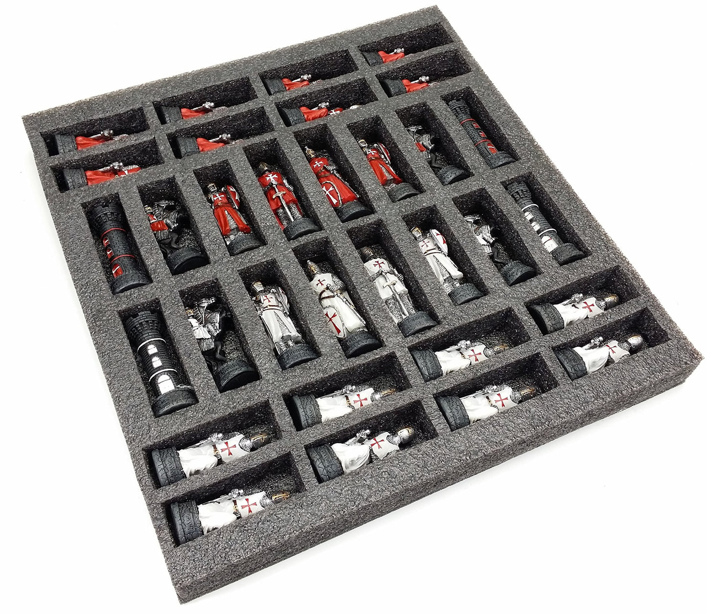 HPL Medieval Times Red & White Armored Maltese Knights Chess Set, 17" Board, Polyresin