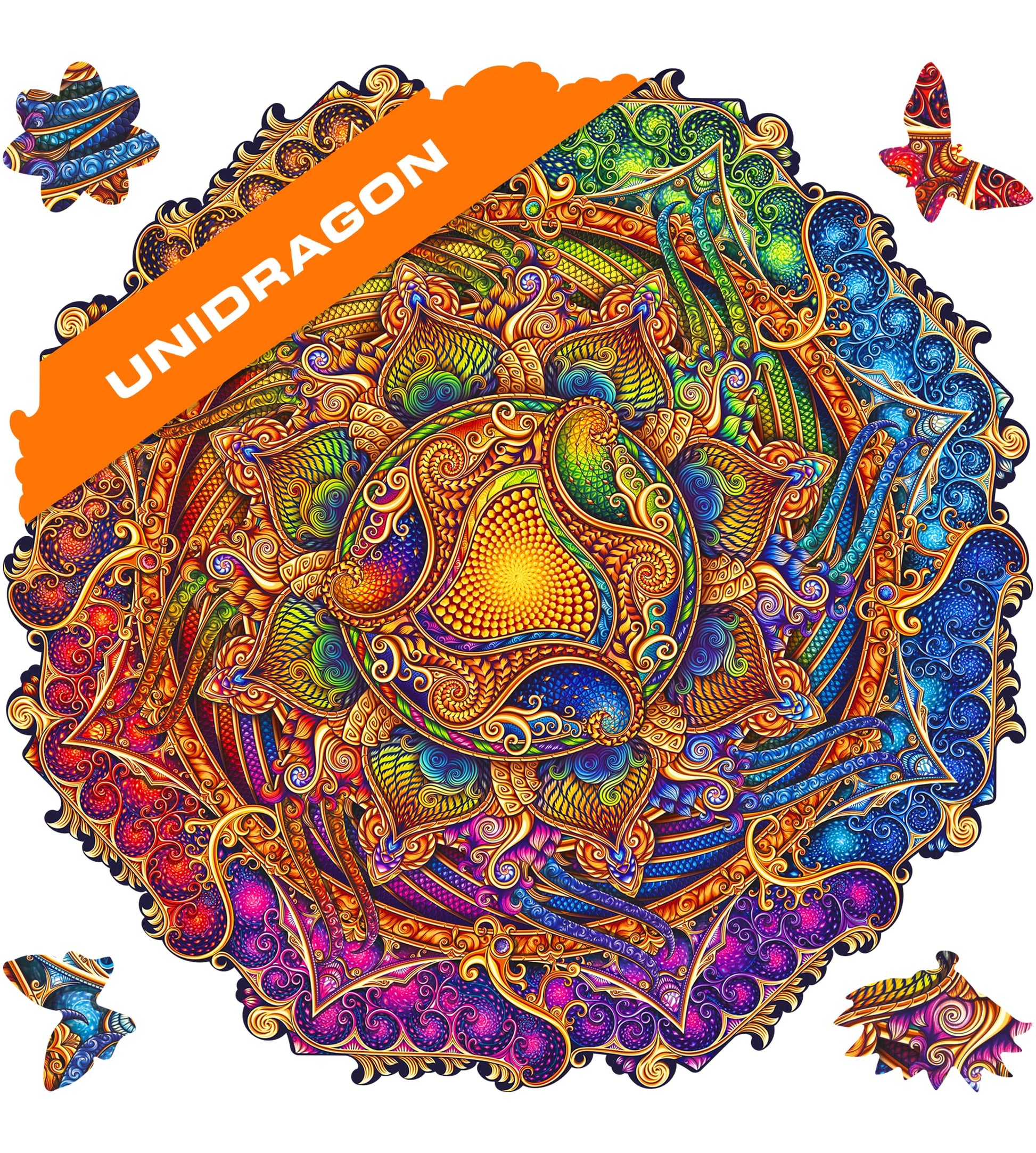 Unidragon Original Wooden Jigsaw Puzzles - Mandala Inexhaustible Abundance, 350 Pcs, King Size 13''X13'', Beautiful Gift Package