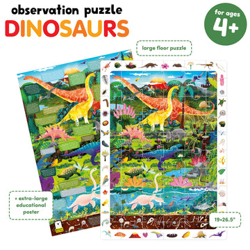 Banana Panda Dinosaur Puzzle For Kids - Large 60-Piece Observation Floor Puzzle With Seek And Find Activity - Includes Big Poster With Facts For Learning More About Dinosaurs - For Ages 4-8 Years