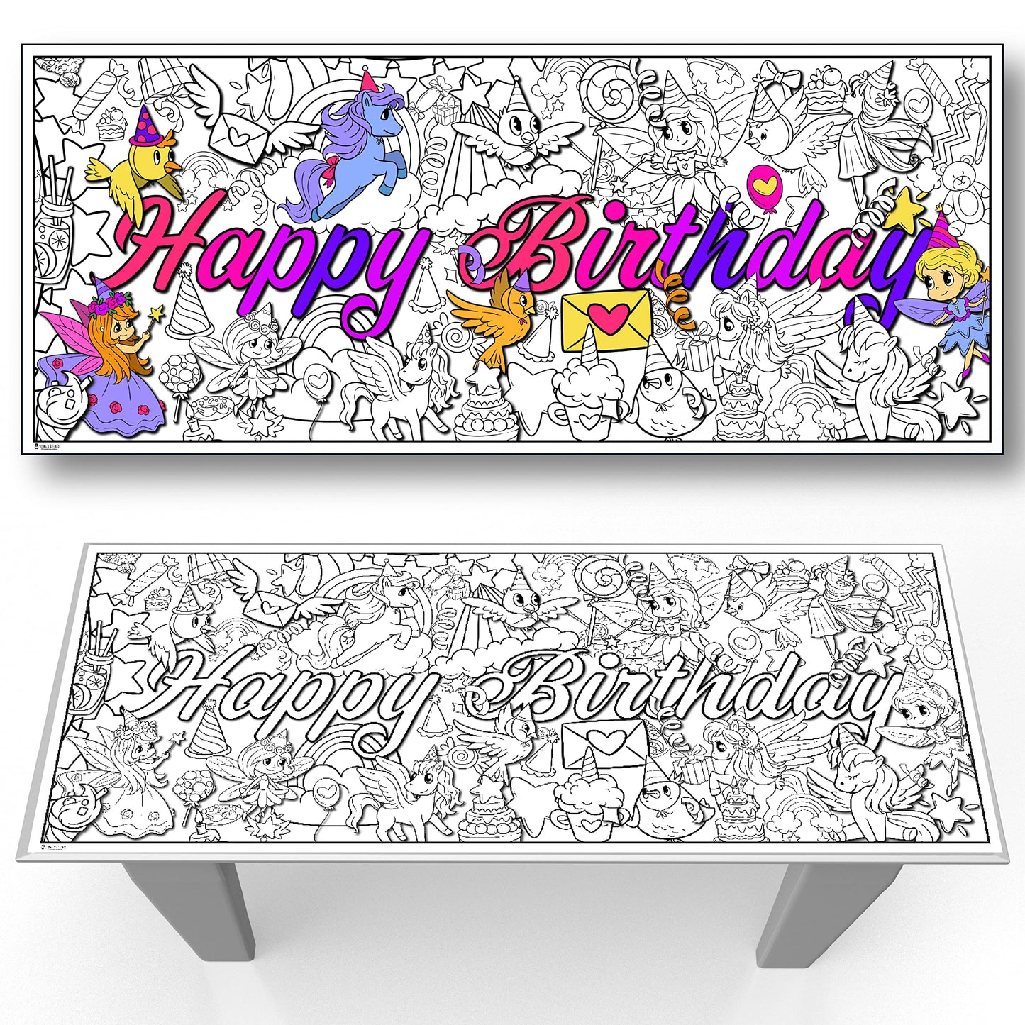 Young N Refined Coloring Table Cloth Birthday Party Activity Page Paper Liner Fairy Princess Unicorns (72x30)