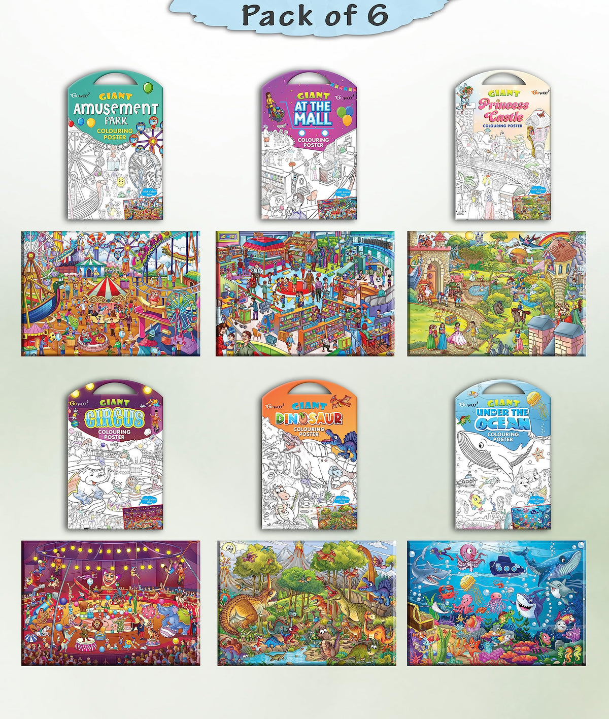 Giant At The Mall, Giant Princess Castle, Giant Circus, Giant Dinosaur, Giant Amusement Park And Giant Under The Ocean Colouring