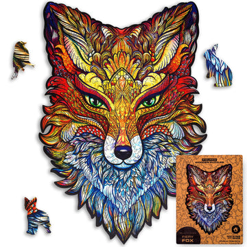 Unidragon Wooden Jigsaw Puzzles - Fiery Fox, 308 Pcs, King Size 10.6'X15.7', Beautiful Gift Package, Unique Shape Best Gift For Adults And Kids