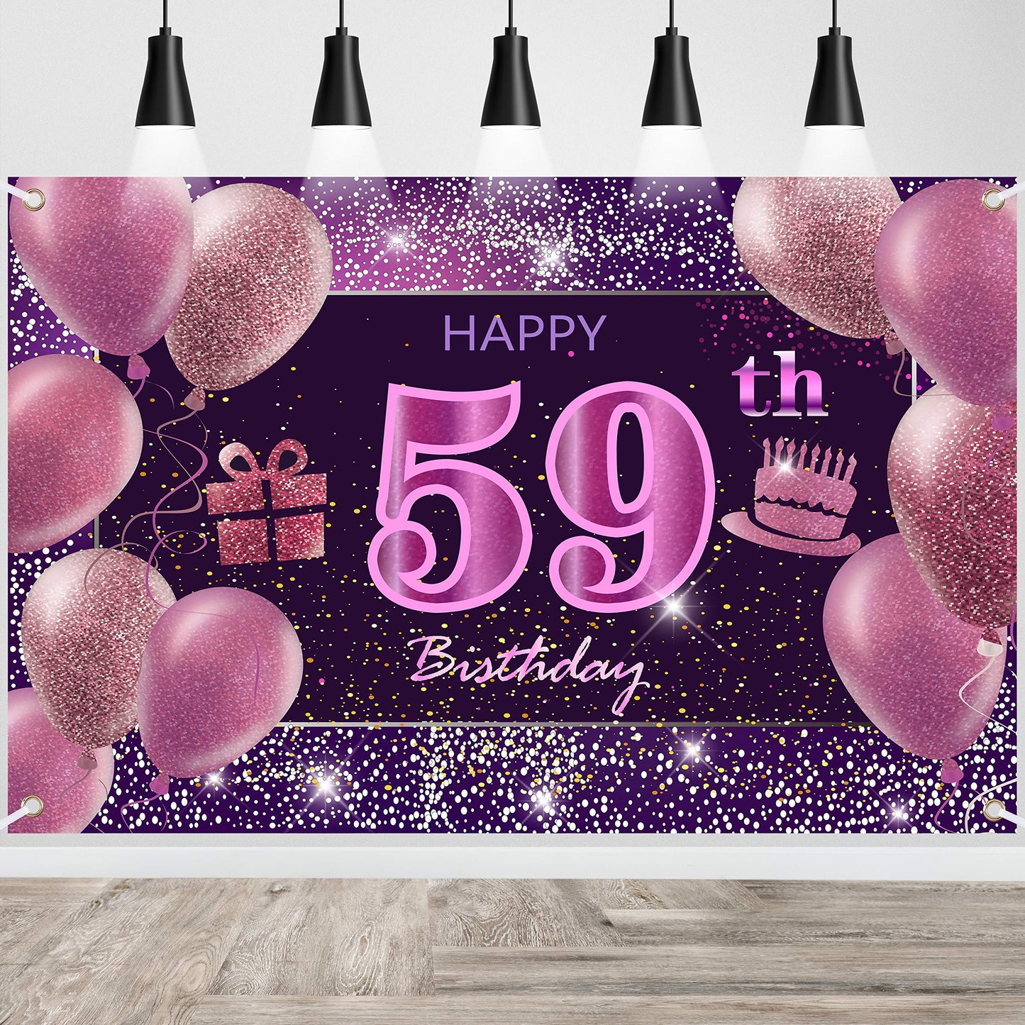 59Th Birthday Decorations For Girls Happy Birthday Banner Pink Decorations For A Party Birthday Backdrop For Women