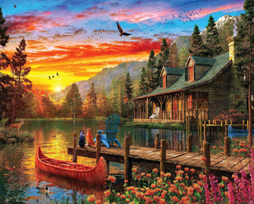 Springbok'S 1500 Piece Jigsaw Puzzle Cabin Evening Sunset - Made In Usa