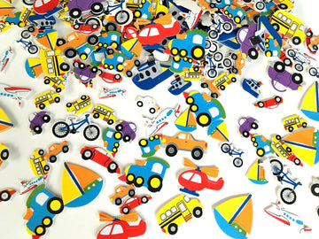 Self Adhesive Craft Stickers, Carnival, Planets, Farm Animals, Princess, Dinosaur Themed Stickers (500 Piece Party Packs) (Transportation)