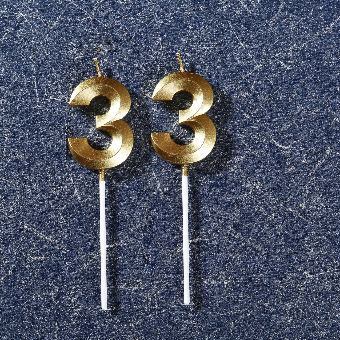 Bailym 33rd Birthday Candles, Glitter Gold Cake Topper, 1.3 Inch, Synthetic Wax for Party Decorations