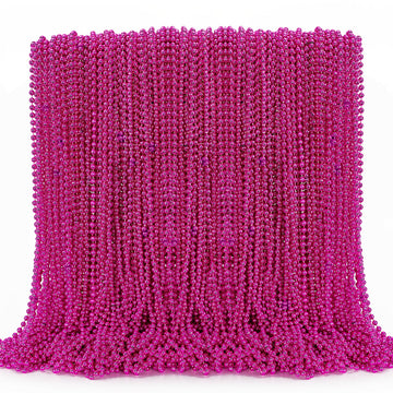 144PCS Bead Necklace, Mardi Gras Pink Bead Necklace Party Favors, Metallic 33'' Mardi Gras Round Beaded Necklace Stuff, Festival