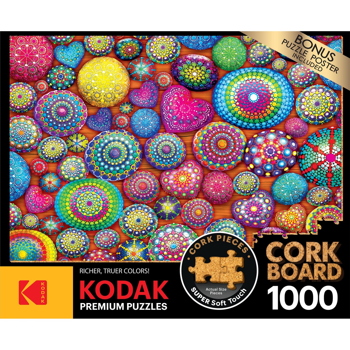 RoseArt 1000 Piece Mandala Stones Jigsaw Puzzle - Multi-colored, Premium Cork, Model 8721ZZC for Adults
