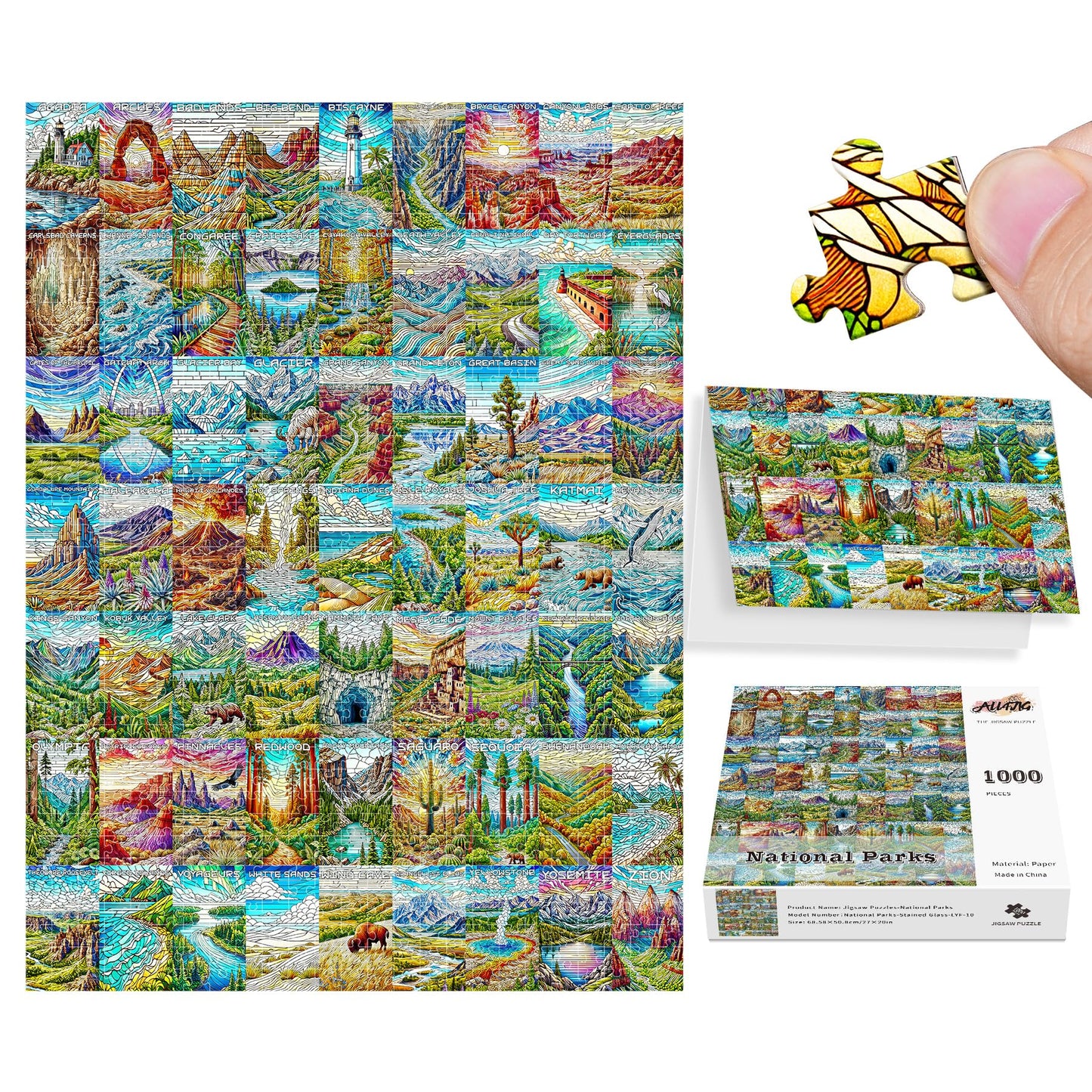 ALL4JIG National Park Glass Style Fun Jigsaw Puzzles for Adults and Kids, 1000 Pieces, Christmas Secret Santa Gift, White Elepha