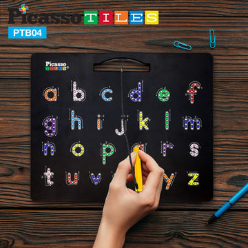 Picassotiles 2-In-1 Magnetic Drawing Board Toy 12X10 Inch Large Magnet Bead Tablet Pad With 2 Facings Alphabet Stem Free Style Educational Erasable & Reusable Learning Writing Playboard In Black Ptb04