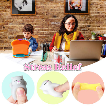6 Pcs Cat Mochi Squishy Toys For Kids Party Favors, Animals Kawaii Squishies, Sensory Mini Mochi Toys For Kids, Fidget Bulk Toys