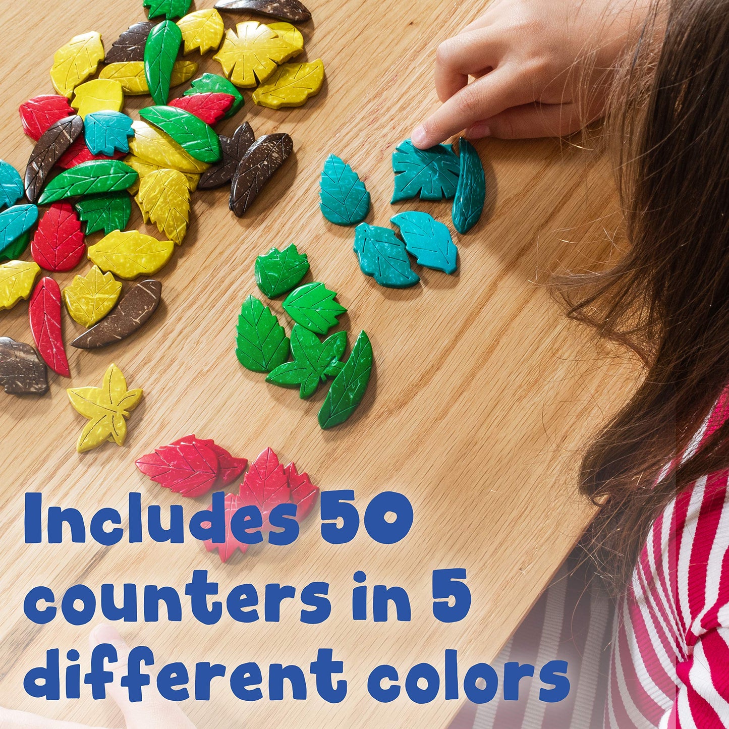 Ready 2 Learn-Ce10008 Coconut Leaves - Set Of 50 - 6 Shapes - 5 Colors - Natural, Hand Made Counters For Kids - Use For Crafts,
