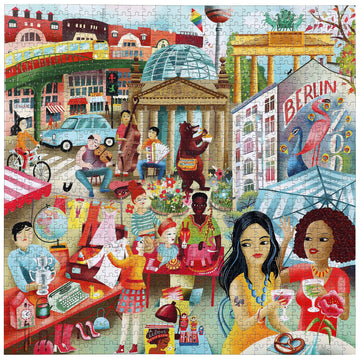 Eeboo: Piece And Love Berlin Life 1000 Piece Square Jigsaw Puzzle, Sturdy Puzzle Pieces, A Cooperative Activity With Friends And Family