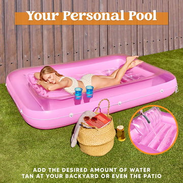 Sloosh Inflatable Tanning Pool Lounger Float, 85' X 57' Extra Large Pool Floats Adult With Pillow, 4 In 1 Suntan Tub Raft Floatie,Sunbathing Bed Lounge For Water Blow Up Ball Pit Party Gifts, Xl-Pink