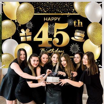 45Th Happy Birthday Banner Birthday Decorations For Men Birthday Party Decorations Birthday Backdrop