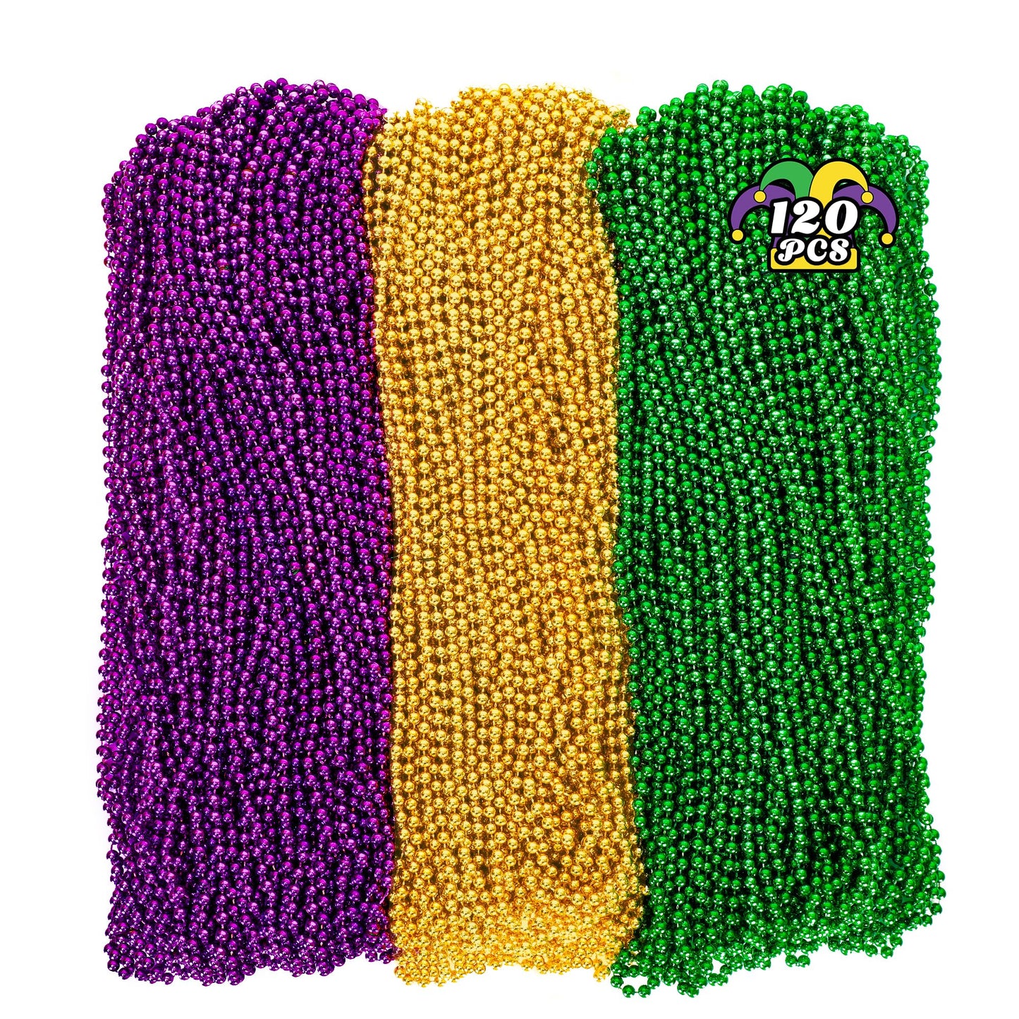 120PCS Mardi Gras Beads, 33'' Beaded Necklace, Purple Gold Green Mardi Gras Accessories, Party Costume Necklaces Parade Throws W