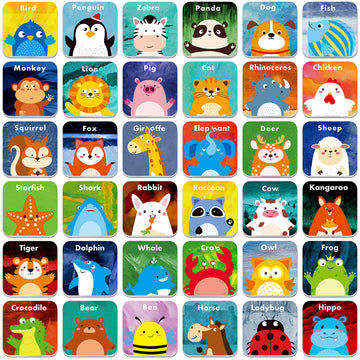 Hebayy 36 Pair Animals Matching Game Cartoon Flash Cards Erasable(72 Pcs, Each Measures 2” X 2”)