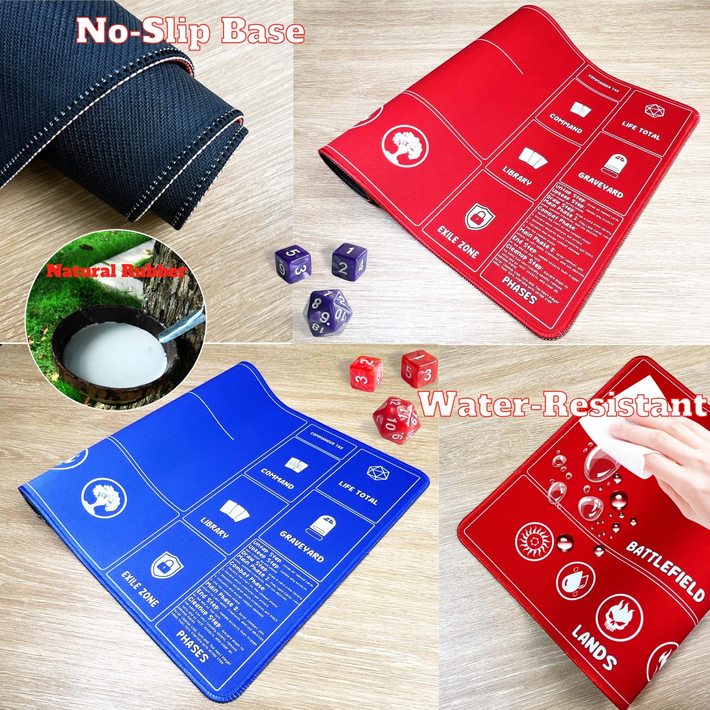 Card Game Playmats MTG Playmat for Beginner 2 Pack with Dices, Magic Mat Commander Deck Card Playmat for TCG MTG Accessories Pla