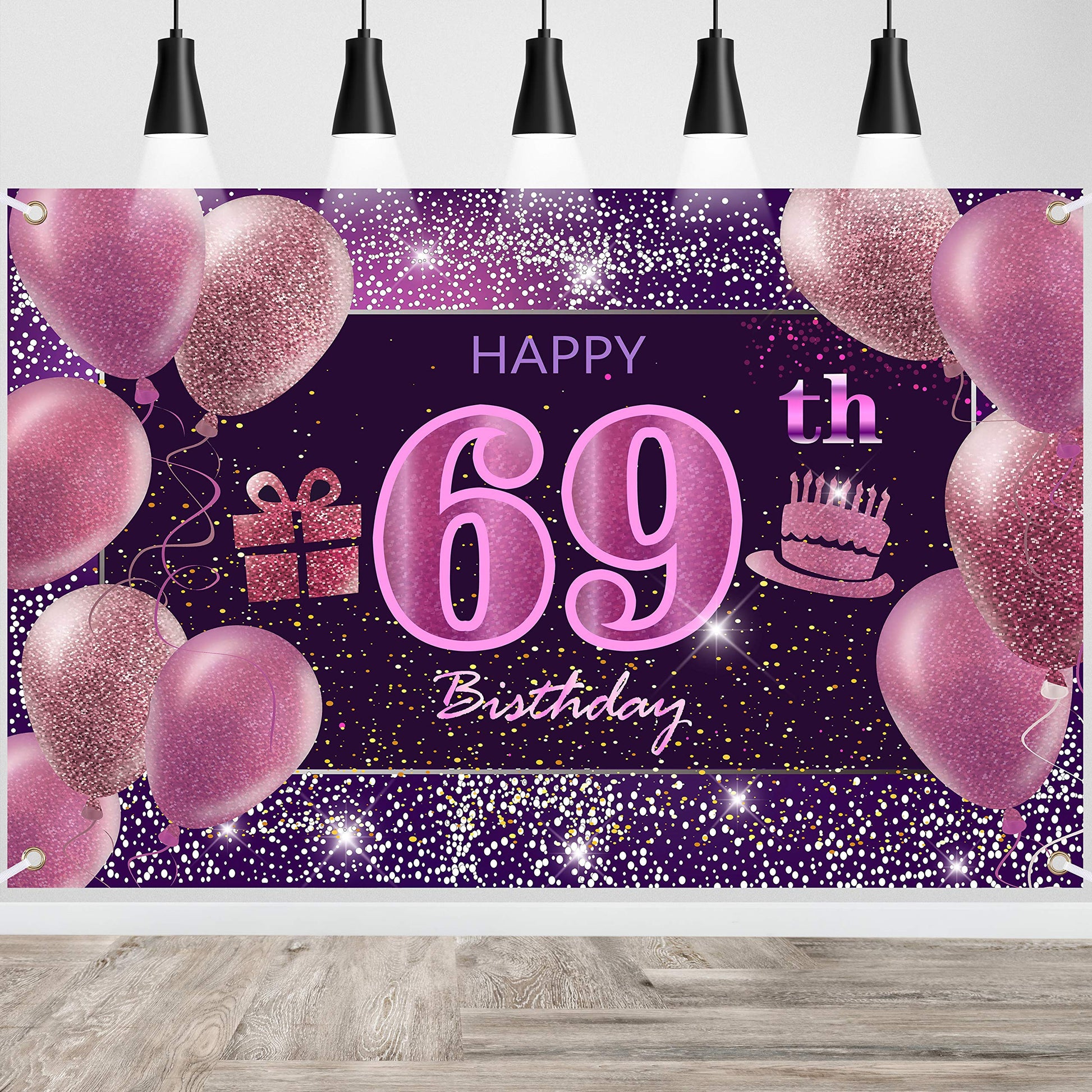 69Th Birthday Decorations For Girls Happy Birthday Banner Pink Decorations For A Party Birthday Backdrop For Women