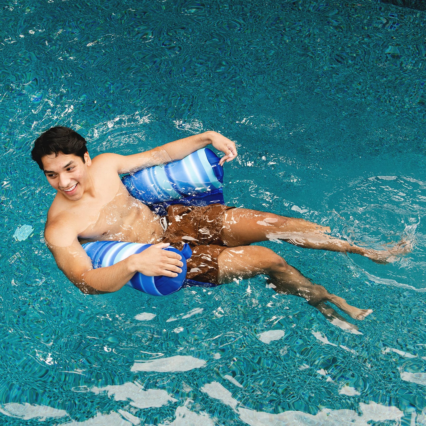 Big Joe Noodle Sling 2 Pack Pool Seat - No Inflation, Armrests, Blurred Blue Stripe, 3ft, Durable Polyester