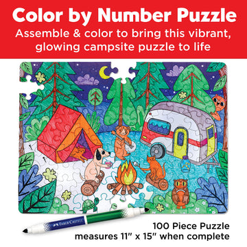 Faber-Castell Color By Number Puzzle, Camping - 100 Pieces, Diy Coloring Puzzle Set For Kids Ages 6+, Small