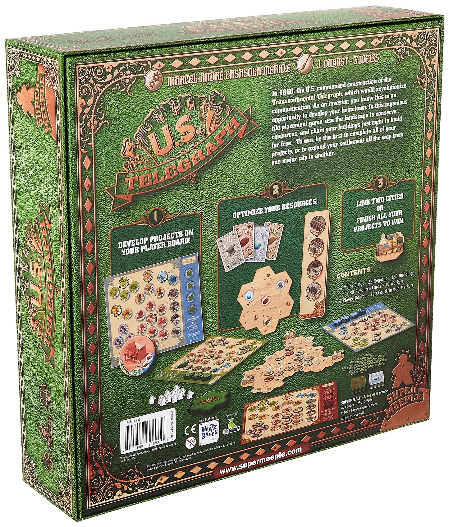 Super Meeple Us Telegraph Board Game | Interactive Tile-Placement Game | Historical Settlement Game | Strategy Game For Adults And Kids | Ages 10+ | 2-4 Players | Avg. Playtime 45-60 Minutes