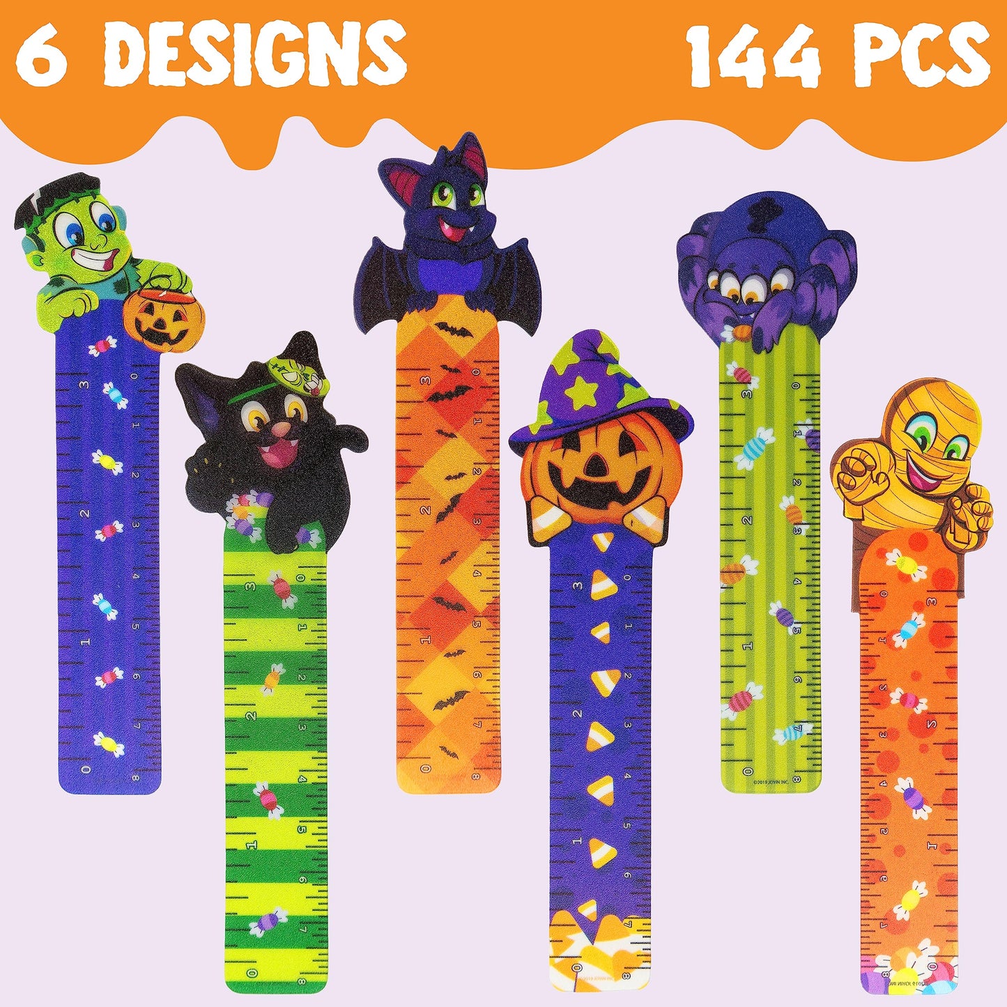 JOYIN 144 PCS Halloween Bookmark Rulers Party Favor Pack (6 Designs) with Halloween Themed Prints for Holiday Decorations, Goodi