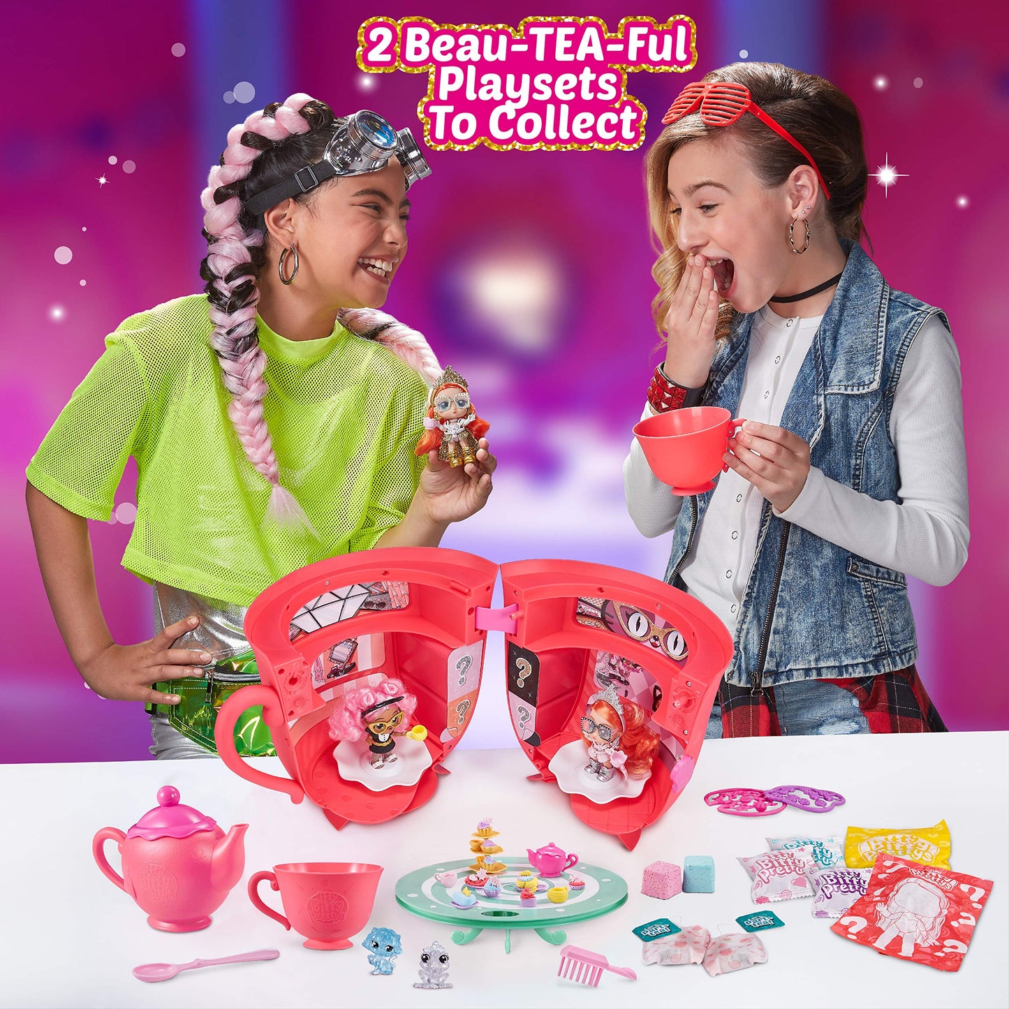 Itty Bitty Prettys Tea Party Surprise Teacup Dolls Playset (Series 1) By Zuru Toys For Girls (Over 25 Surprises) - Rocker And Unicorn, Pink Large Tea Cup