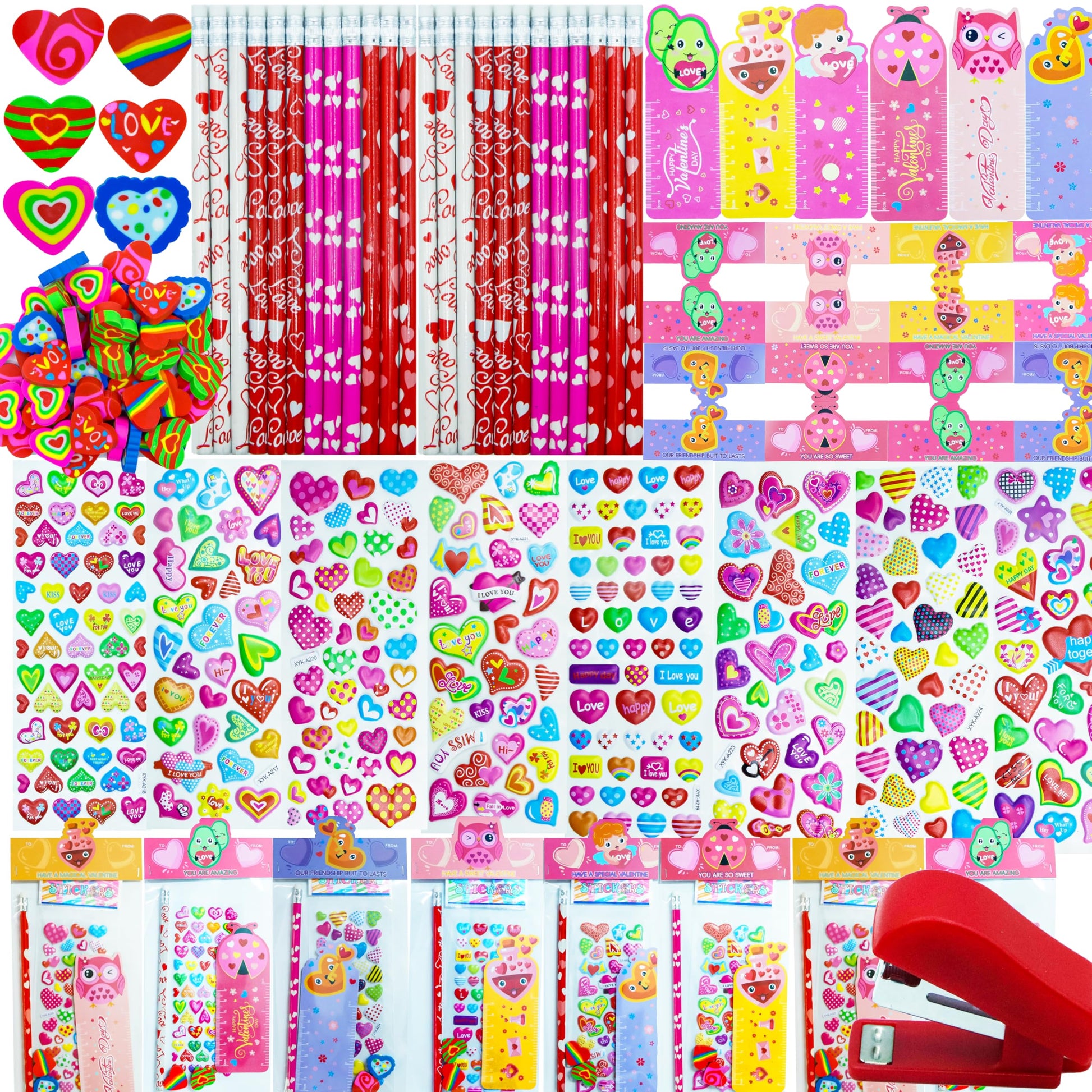 Decodinli 28 Pack Valentines Day Gifts for Kids - Valentines Day Party Favors for School Exchanges Gifts with Erasers, Pencils,