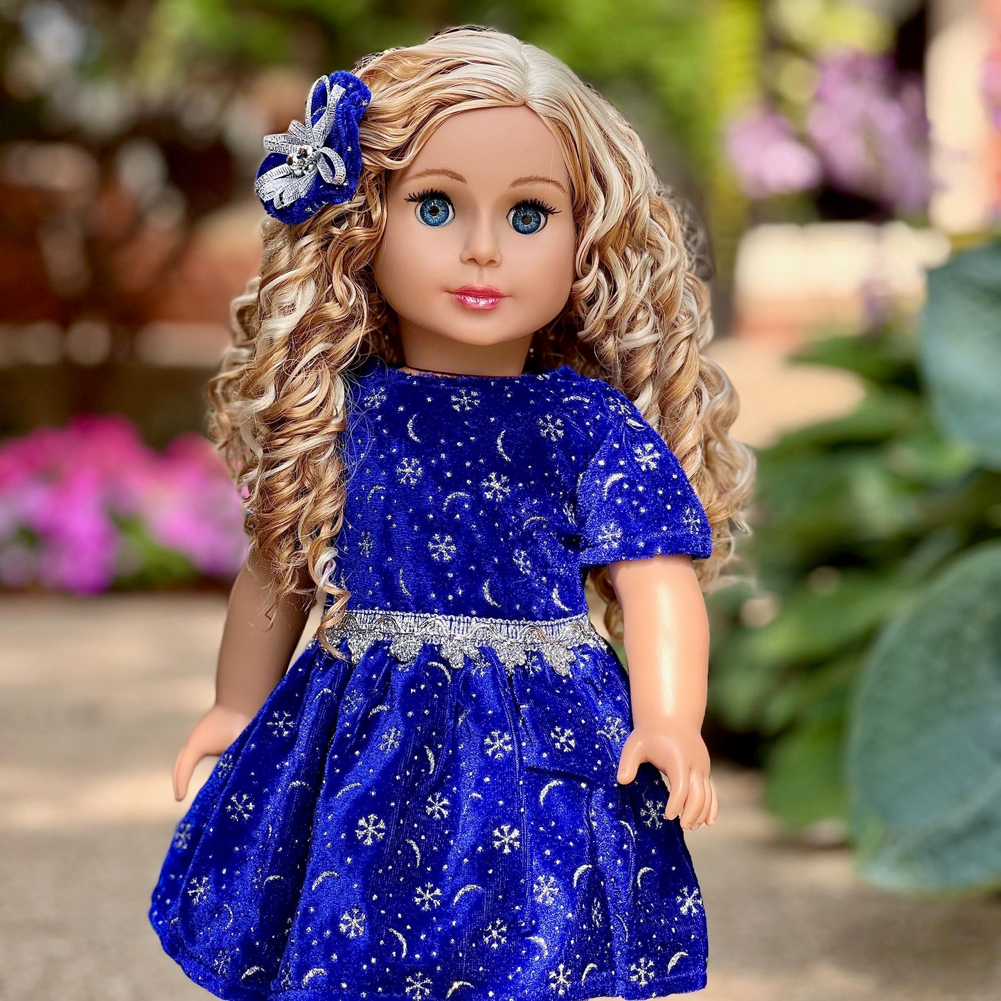 18 Inch Doll Clothes - Midnight Blue - 3 Piece Outfit - Dark Blue Sparkling Holiday Dress With Matching Silver Shoes And Headpiece - Clothes Fits American 18 Inch Doll (Doll Not Included)
