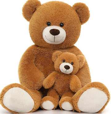 Morismos Giant Teddy Bear Stuffed Animals, Soft Big Mommy And Baby Bear Plush, Large Brown Bear For Boys On Baby Shower Valentine Christmas, 39 Inch