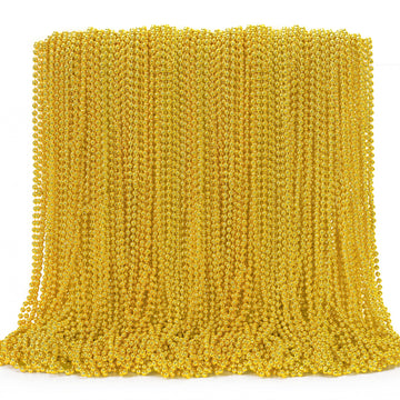 144PCS Mardi Gras Beads, Gold Bead Necklace Christmas Stuff, 33'' Mardi Gras Beads Necklace Costume Bulk, Festival Parade Throw 
