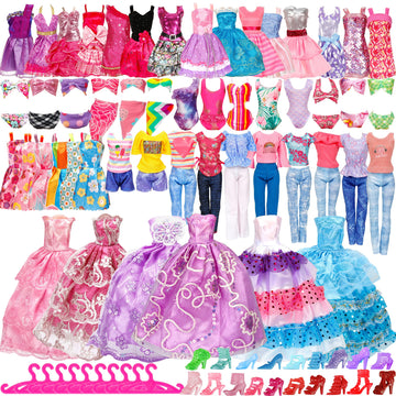 50 Pcs Doll Clothes And Accessories, 5 Wedding Gowns 5 Fashion Dresses 4 Slip Dresses 3 Tops 3 Pants 3 Bikini Swimsuits 20 Shoes