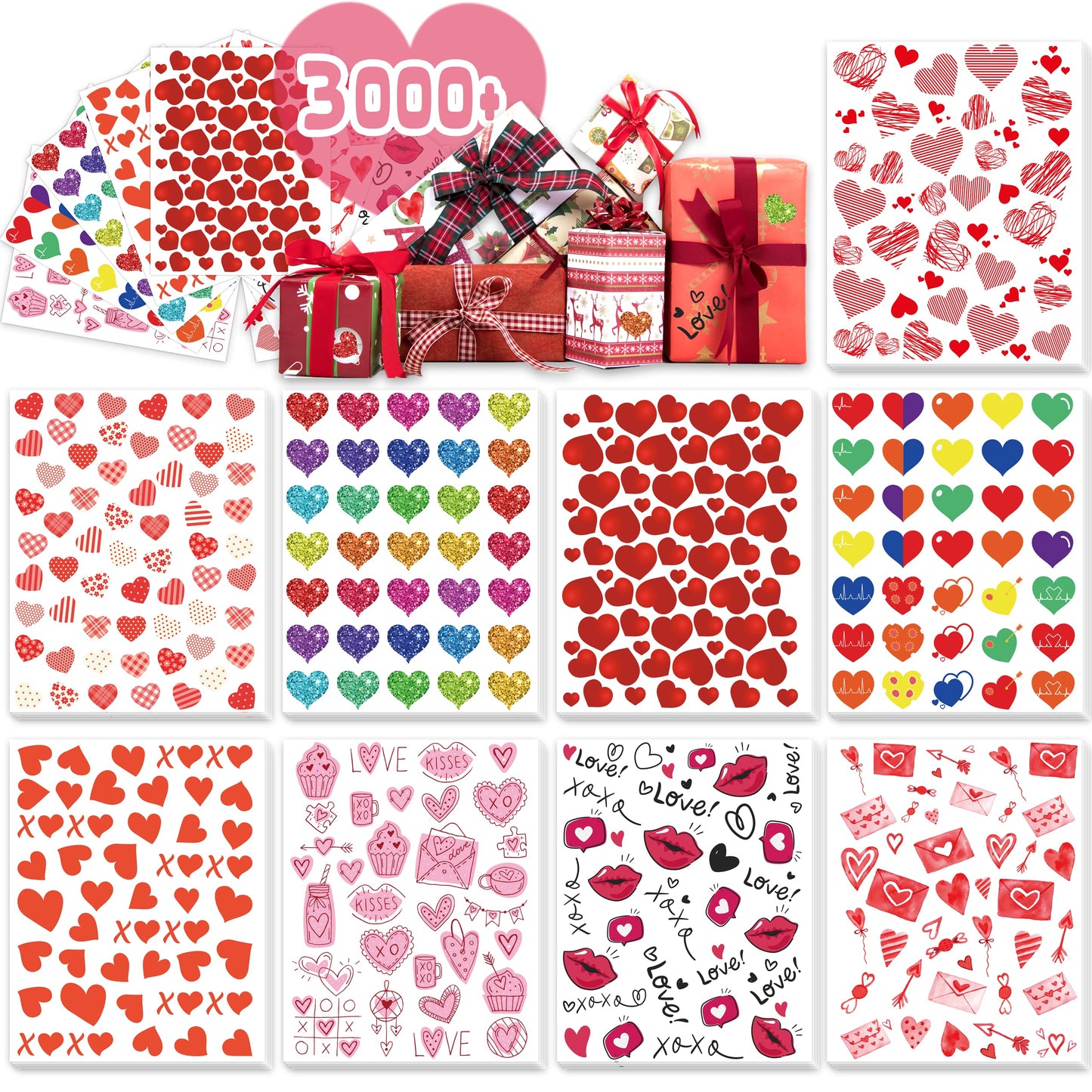 Linaye Valentines Heart Stickers For Kids - 3000Pcs Cute Valentines Day Stickers 72 Sheets Love Stickers For Cards Envelopes Cra
