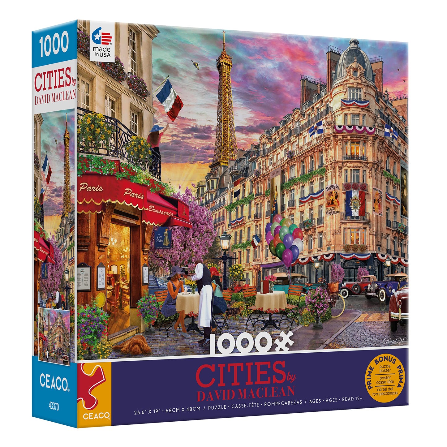 Ceaco 1000 Piece Jigsaw Puzzle - Bonjour Paris - Multicolor - Model 3166-7 - Cardboard