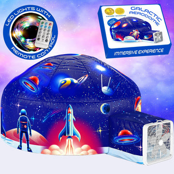 W&O Galactic Aerodome With Led Lights - Inflatable Space Fort For Kids Aged 3-12, Inflates In Seconds Creating An Immersive Galactic Experience (Fan Not Included)