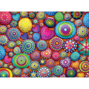 RoseArt 1000 Piece Mandala Stones Jigsaw Puzzle - Multi-colored, Premium Cork, Model 8721ZZC for Adults