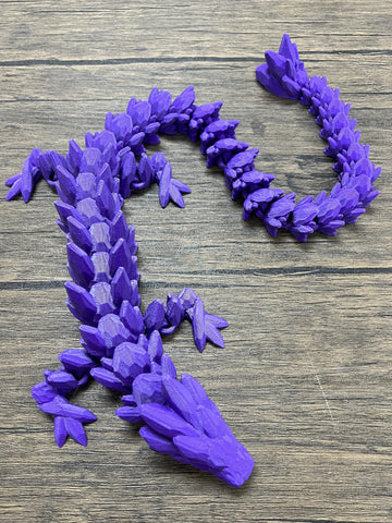 Munnygrubbers - Xl 26' Crystal Dragon Fidget Toy - Heavy Duty - 3D Printed Flexible Articulating Dragon Plastic Collectible Figurine - Surprise Egg Compatible - (Purple Dragon)