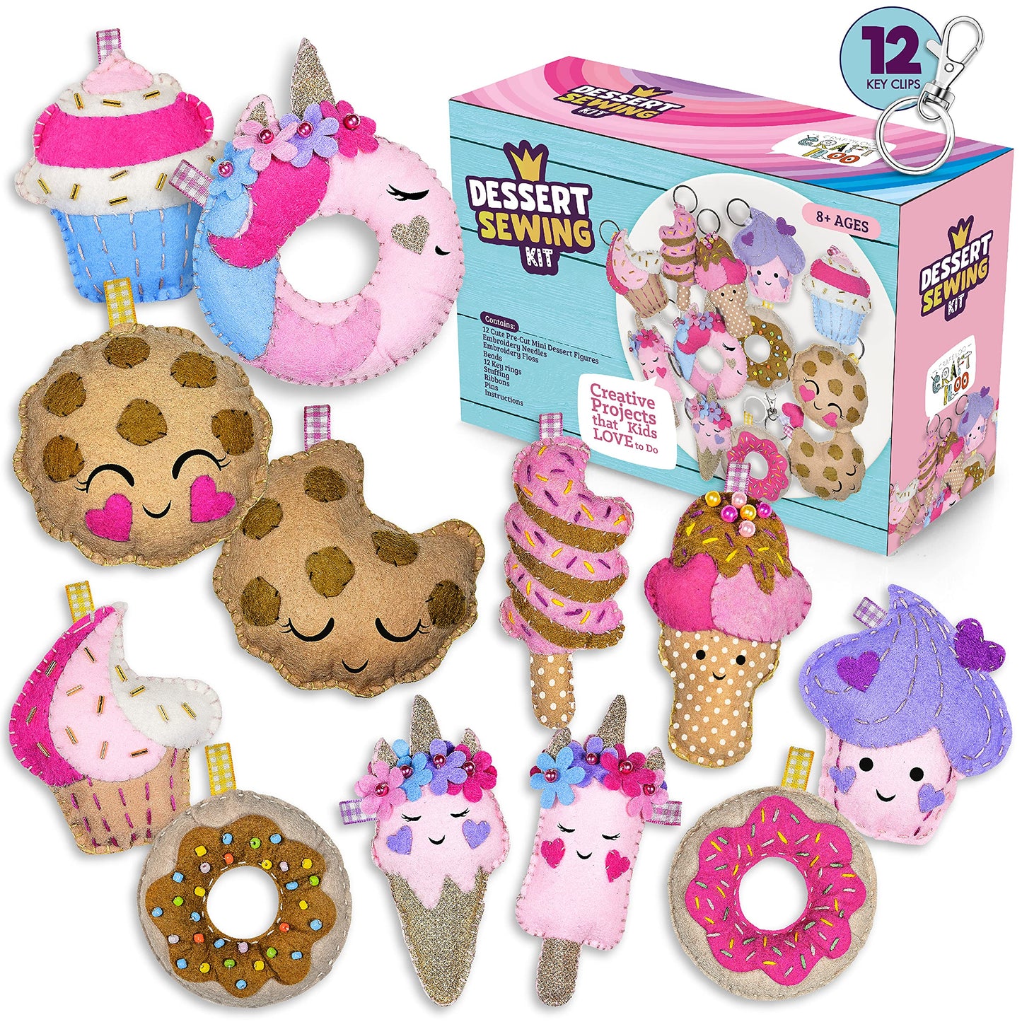 12 Pre-Cut Mini Treats Dessert Fun Kids Sewing Kit for Kids Ages 8-12 Children Beginners Sewing kit kid crafts Make Your Own Fel