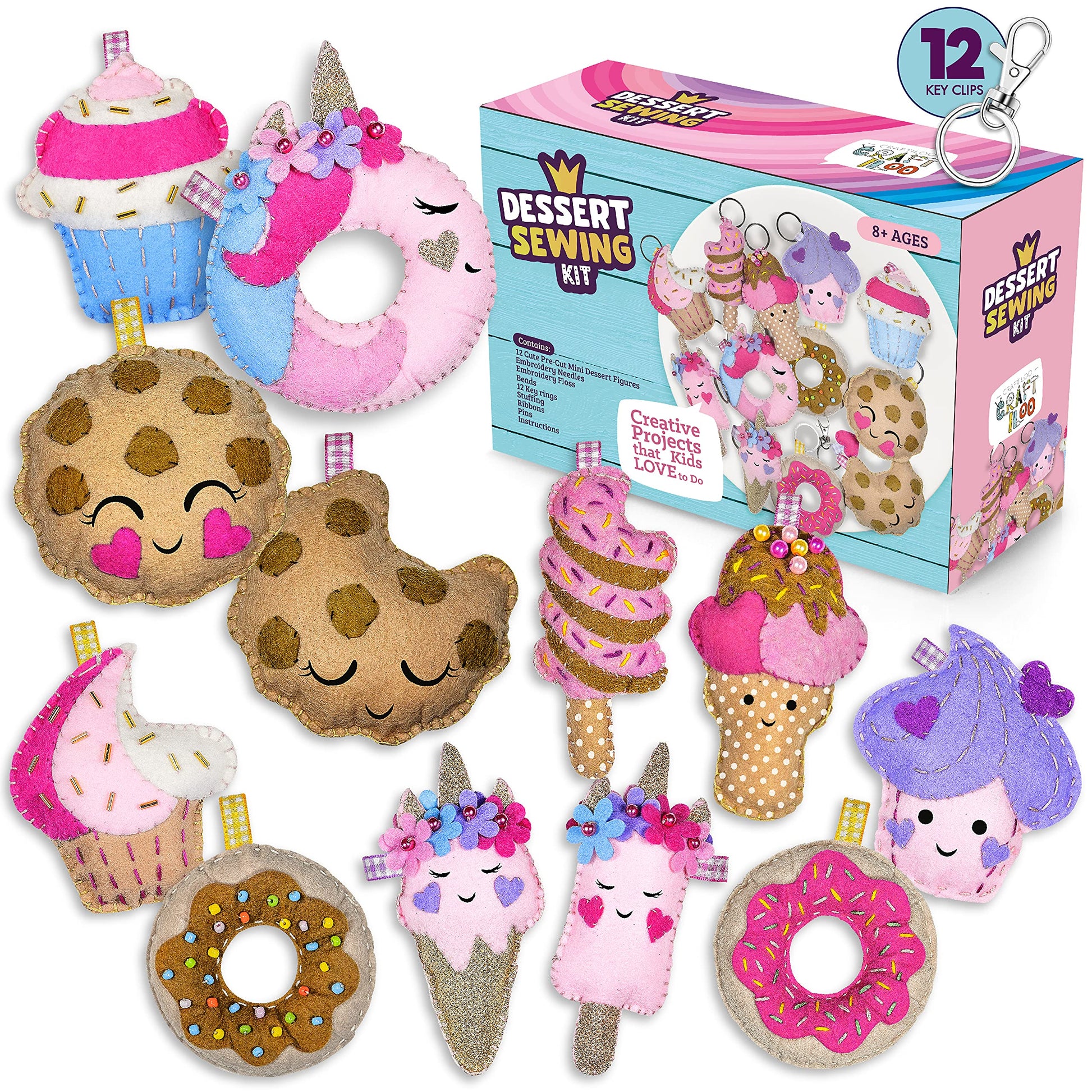 12 Pre-Cut Mini Treats Dessert Fun Kids Sewing Kit for Kids Ages 8-12 Children Beginners Sewing kit kid crafts Make Your Own Fel