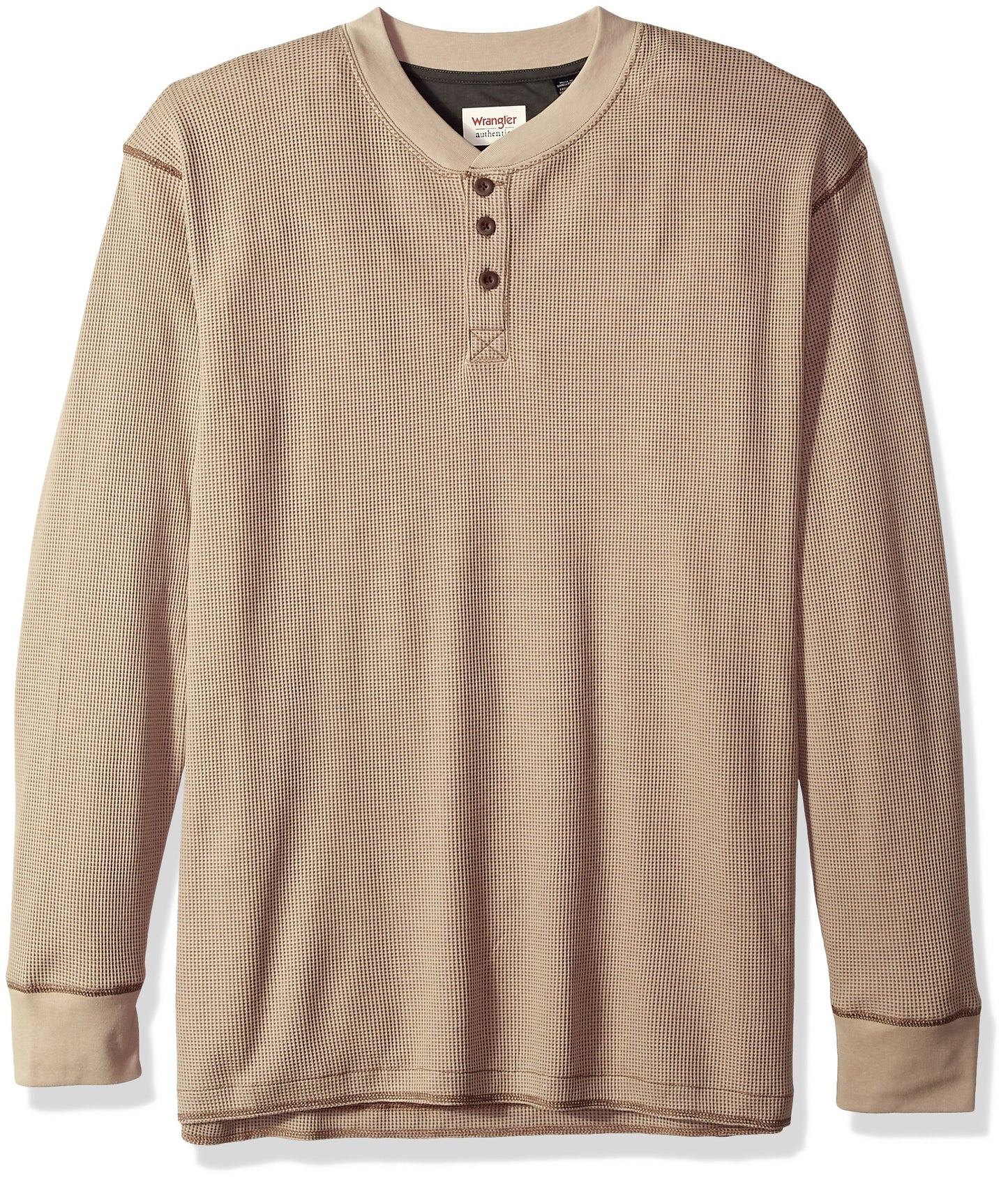 Wrangler Authentics Mens Long Sleeve Waffle Henley, Pumice Stone, Xx-Large